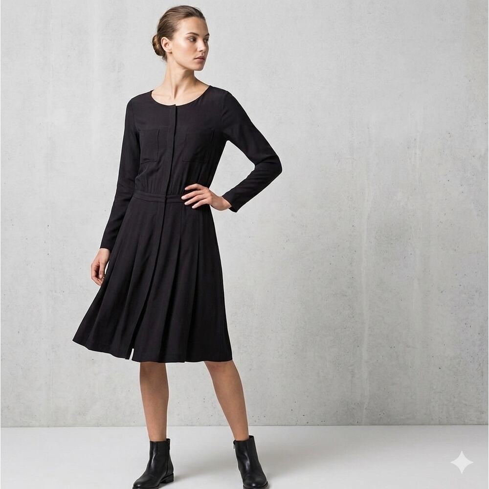 Lacoste Pleated  Black Shirt Dress Long Sleeve Quite Luxury  T38 US 6 MSRP $325